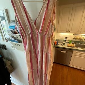 Marine Layer Pink and White Maxi Sundress Sleeveless V-Neck